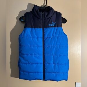 Boys Puma Black Blue Puffer Vest Size Medium 10/12